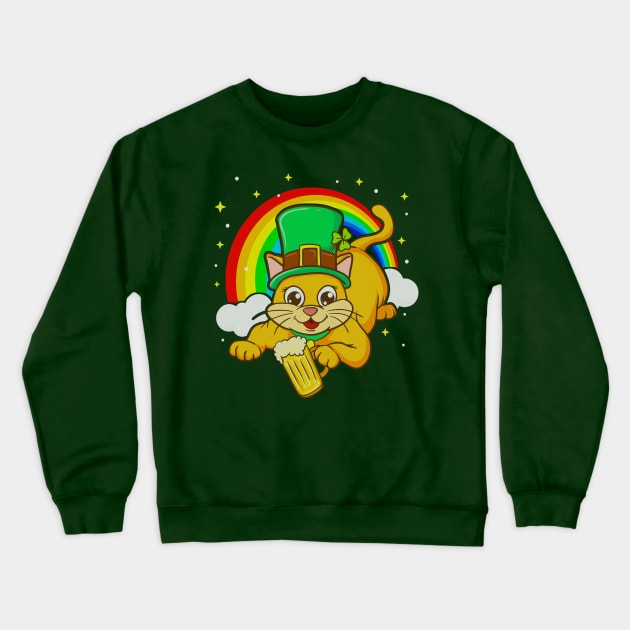 St Patricks Day Irish Leprechaun Cat Beer Funny Humor Crewneck Sweatshirt by E